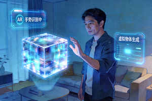 AR增强现实交互演示 - 用户通过手势与虚拟物体在现实环境中互动