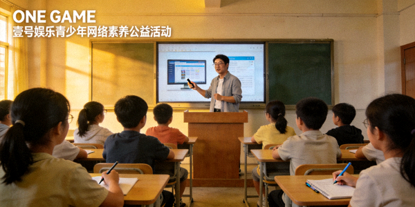 ONE GAME壹号娱乐青少年网络素养公益活动照片 - 讲师在教室里向青少年讲解健康上网知识